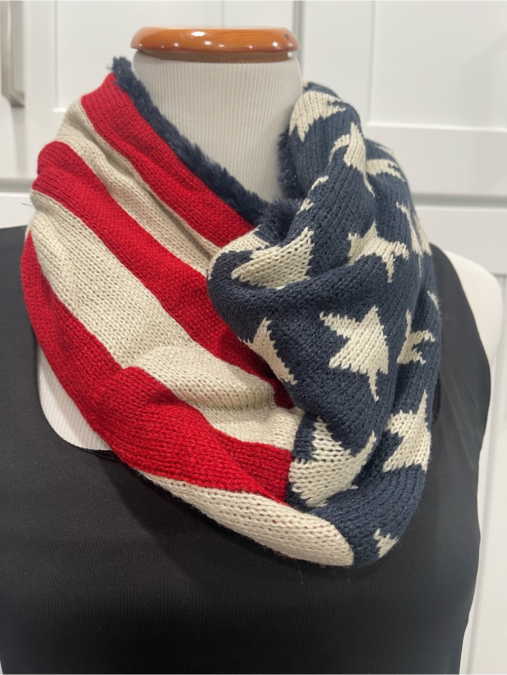 Infinity July 4th Scarf - Red, White & Blue Star Stripe Knit - Picture 2 of 9